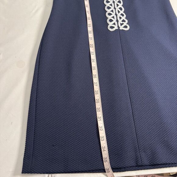 American Living Navy Sleeveless A Line Dress Size 8 White Braid V Neck Trim - Picture 7 of 7
